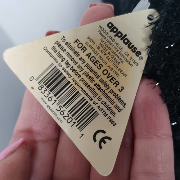 Dakin Black Glitter Bear Plush Red Bow w/Tag by Applause 19" - Picture 7 of 9